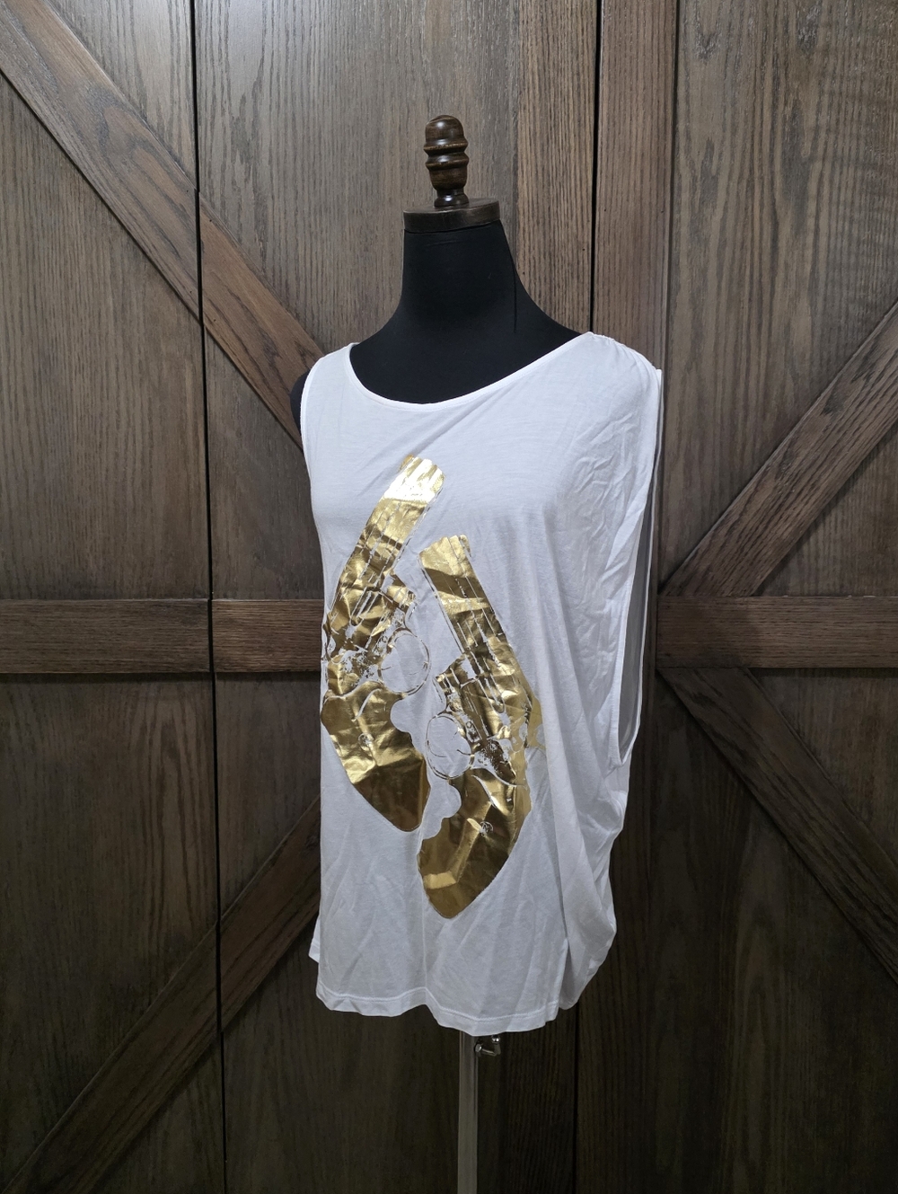 NWT Haute Hippie Gun Gold Foil Graphic Tank